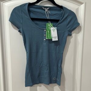 Guess Green Fitted Polo Cap Sleeve Tee